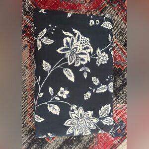 Linen Source TWIN DUVET COVER Cotton Navy Blue / Natural Jacobean Floral EUC